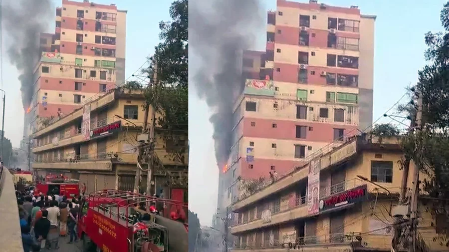 পুরান ঢাকার আরমানিটোলায় ১৪ তলা ভবনে আগুন